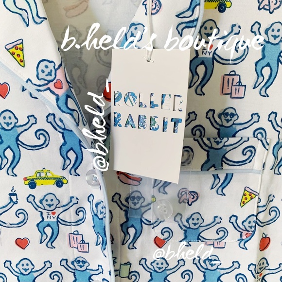 Roller Rabbit New York Monkey Polo Pajamas in Blue Monkey Size XS Brand New NWT - Picture 3 of 16